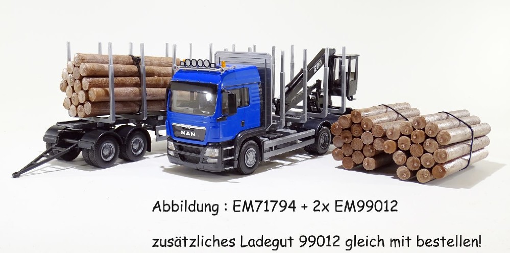 EMEK 71794 MAN TGS LX 6x4 Holzhängerzug 1:25 blaues FH mit 4achs Anhänger 83 cm 